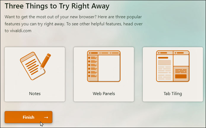 Other features offered at the end of setup